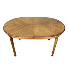 Vintage Oval Dining Table with Leaf, Bookmatched Veneer Top, Sculpted Legs