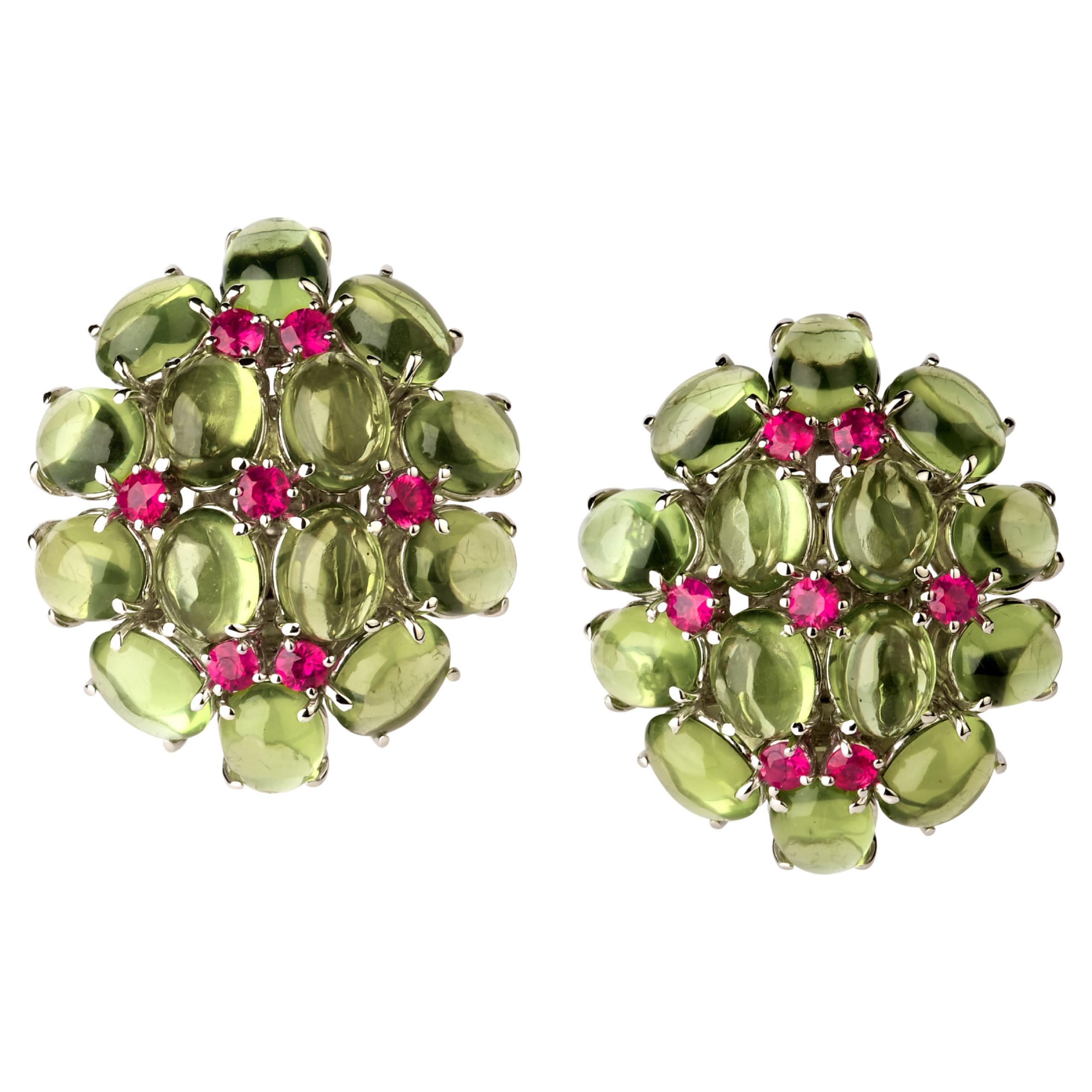 Vintage Oval Earrings ANGELETTI PRIVATE COLLECTION Gold Peridots Pink Sapphires
