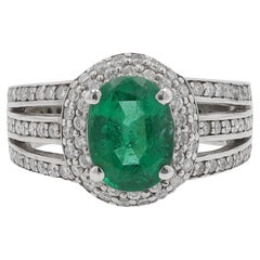 Vintage Oval Emerald and Diamond Wide 3 Band Ring