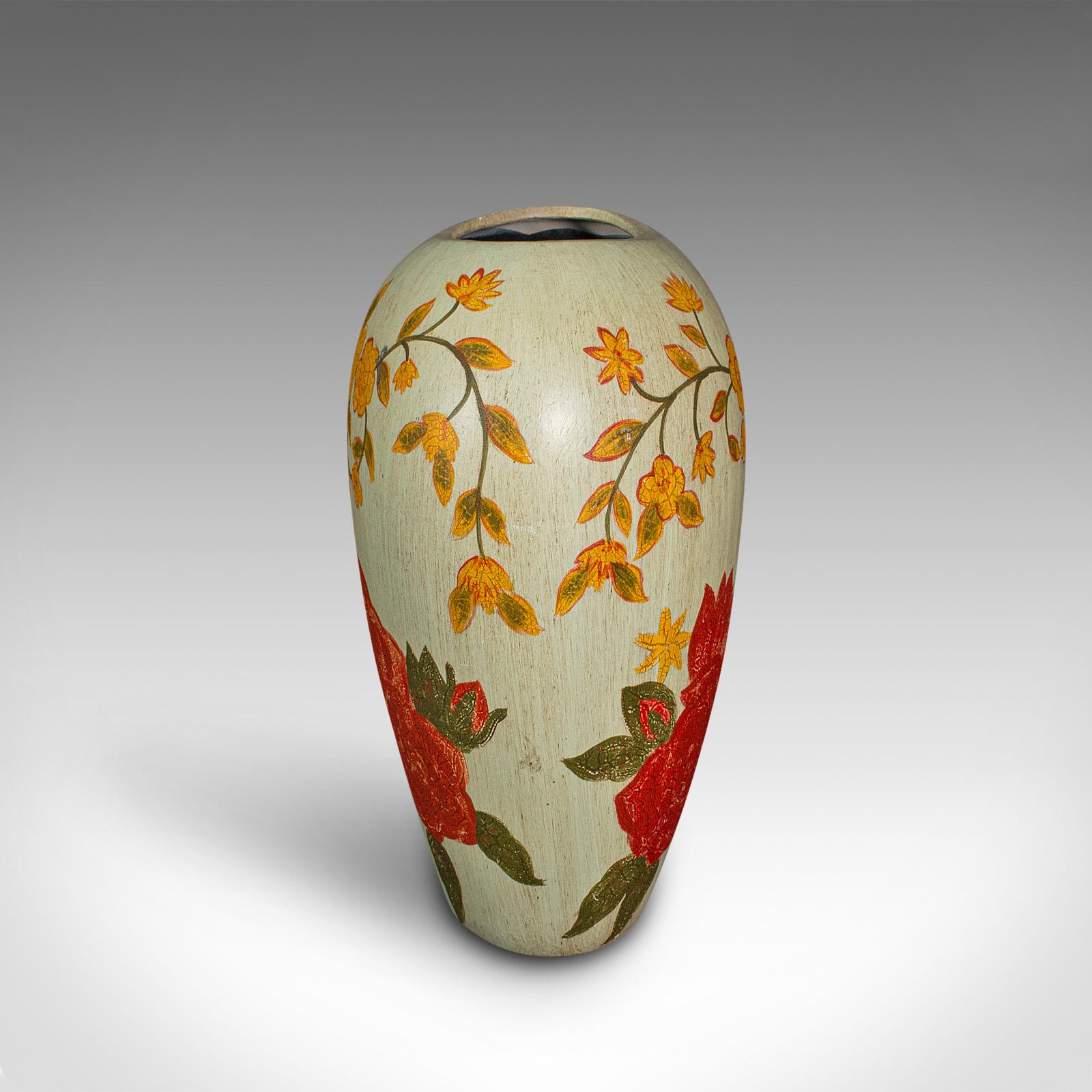 20th Century Vintage Oval Flower Vase, Spanish, Hand Painted, Ceramic, Planter, Mid Century For Sale
