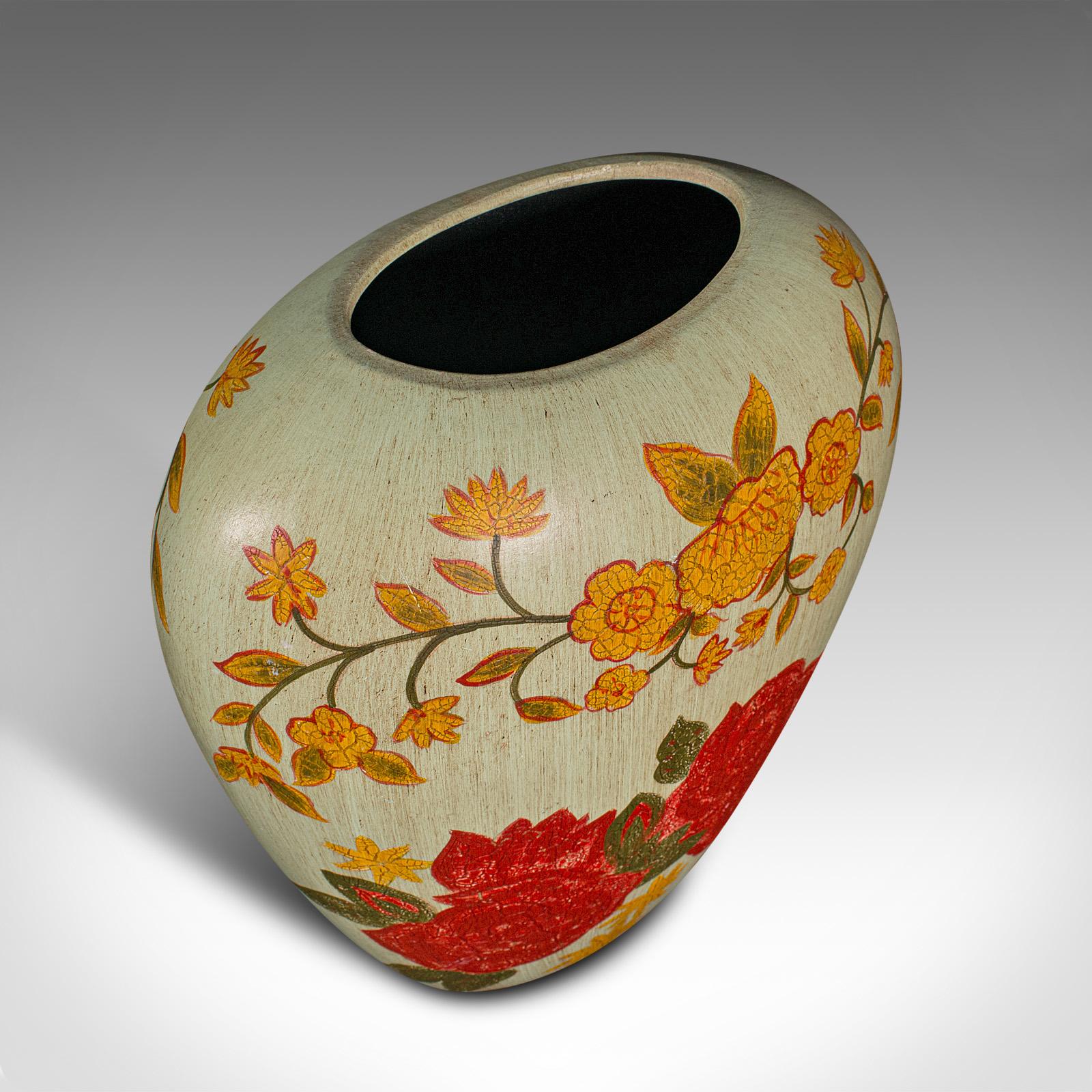 Vintage Oval Flower Vase, Spanish, Hand Painted, Ceramic, Planter, Mid Century For Sale 1