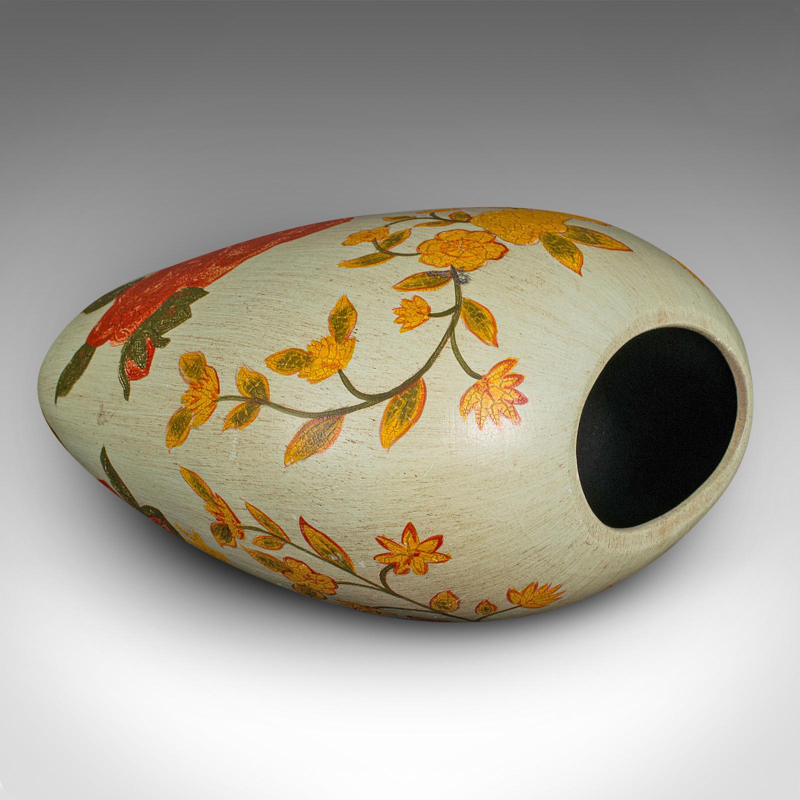 Vintage Oval Flower Vase, Spanish, Hand Painted, Ceramic, Planter, Mid Century For Sale 2