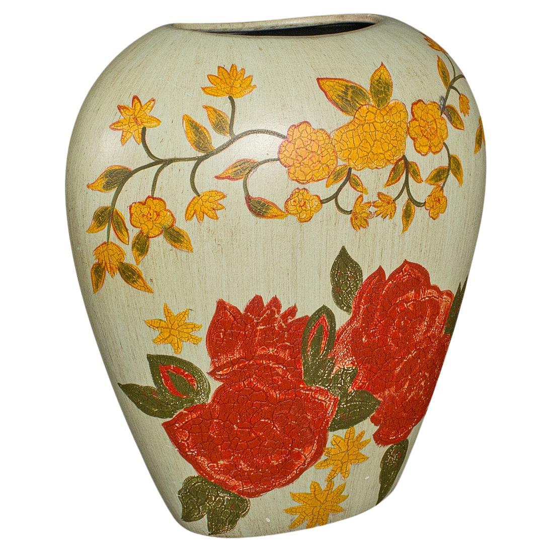 Vintage Oval Flower Vase, Spanish, Hand Painted, Ceramic, Planter, Mid Century For Sale