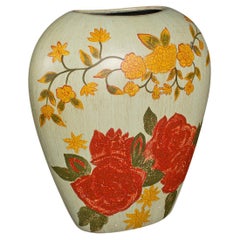 Retro Oval Flower Vase, Spanish, Hand Painted, Ceramic, Planter, Mid Century