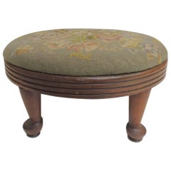 Vintage Oval Footstool with Floral Tapestry Upholstery