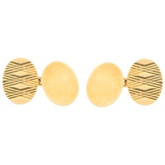 Vintage Oval Geometric Chain Cufflinks Set in 9k Yellow Gold