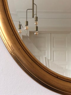Vintage Oval Giltwood Beveled Mirror – Hollywood Regency, Belgium, 1970s