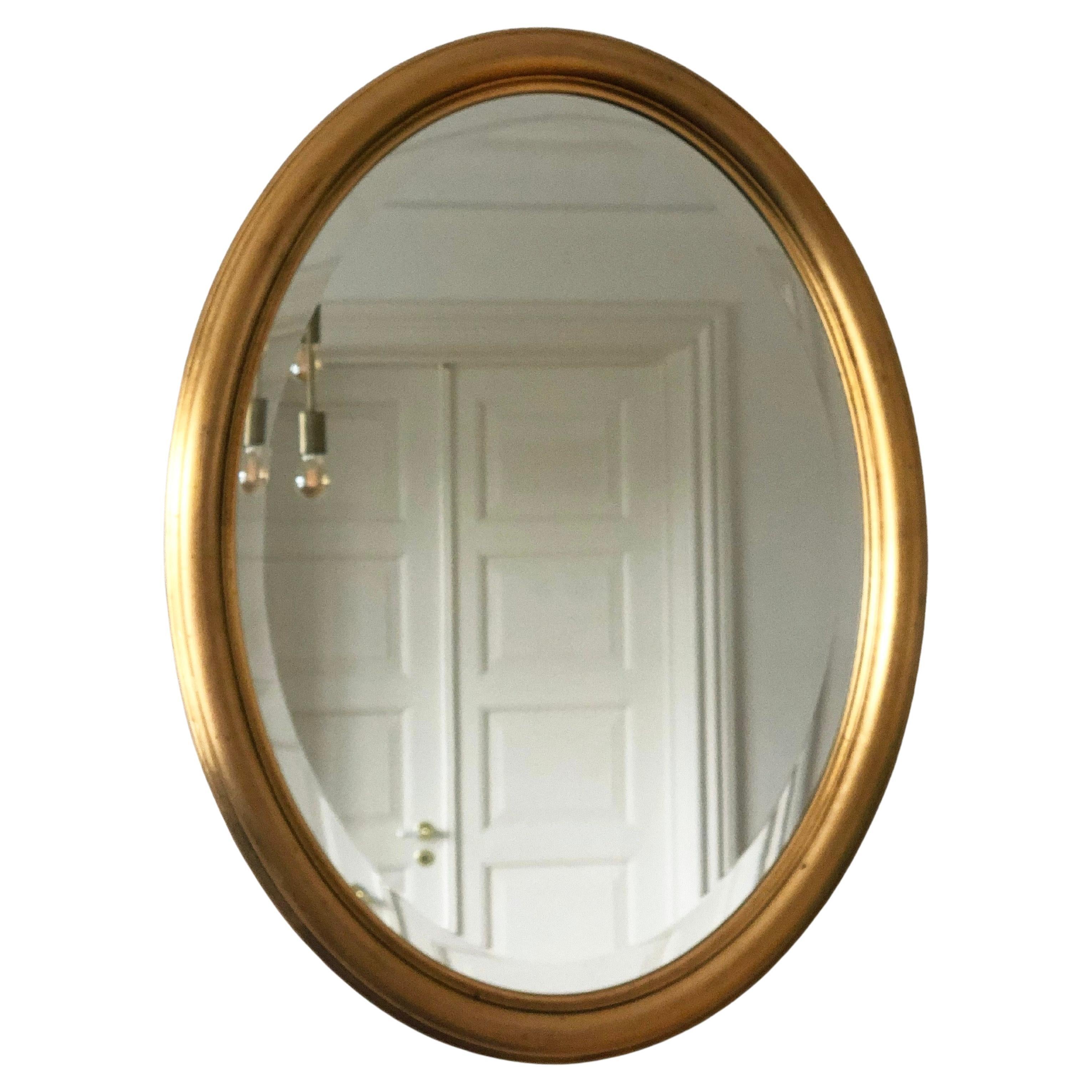 Vintage Oval Giltwood Beveled Mirror Belgium