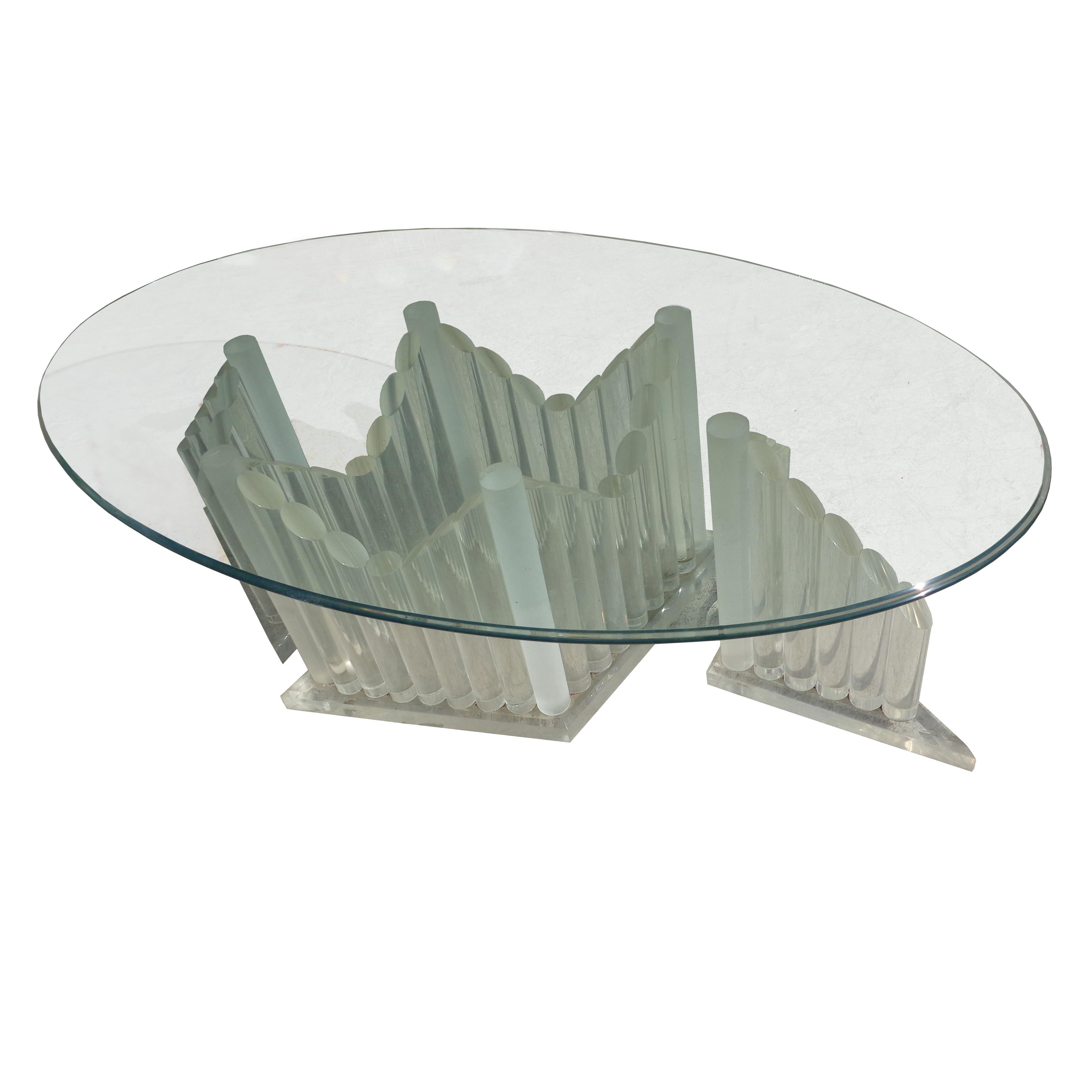 Late 20th Century Vintage Oval Glass and Lucite Table For Sale