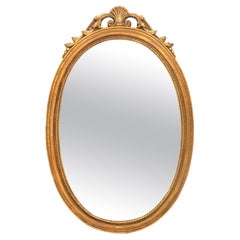Vintage Oval Gold Decorative Wood Mirror, Italy, 1960s