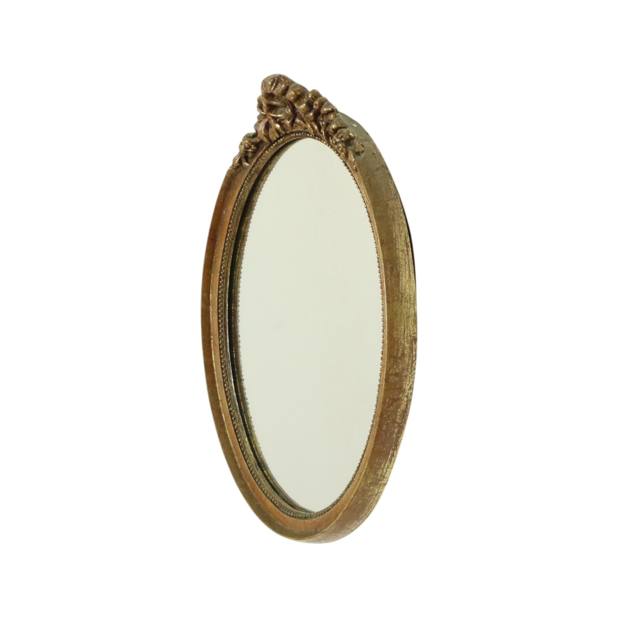 Vintage Oval Blattgold vergoldet Spiegel Harz Classic Sixties (Glas) im Angebot
