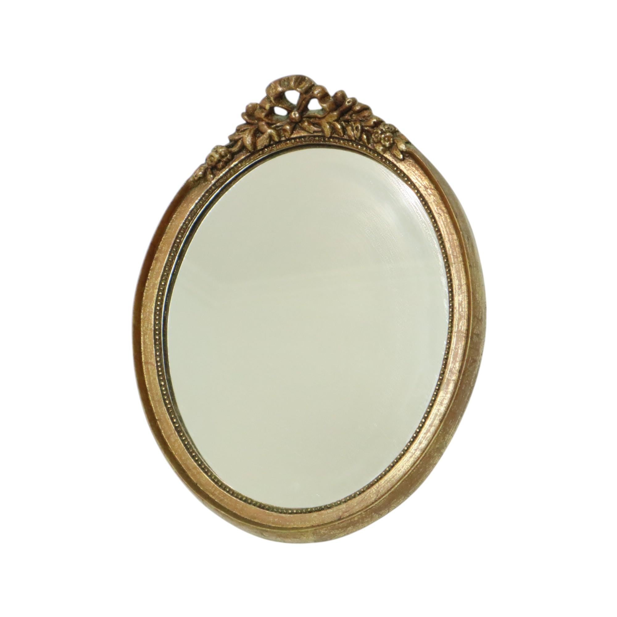 Vintage Oval Blattgold vergoldet Spiegel Harz Classic Sixties im Angebot 1