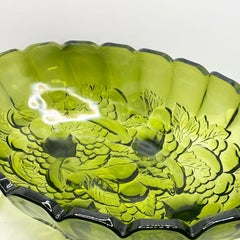 Vintage Oval Green Glass Scalloped Serving Platter or Fruit Bowl