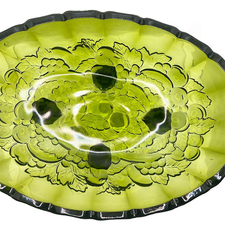 vintage green glass bowl with scalloped edge