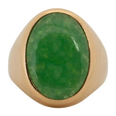 Vintage Oval Green Jadeite Jade Ring 14K Yellow Gold