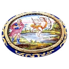 Vintage Oval Hand Painted Angels Scene Set in 9ct & 14ct Yellow Gold