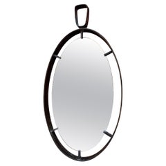 Vintage Oval Iron Frame Wall Mirror with Hanging Loop