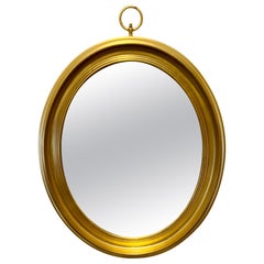 Vintage Oval Italian Giltwood Mirror With Brass Loop Finial