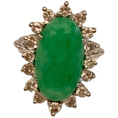 Vintage Oval Jadeite and Diamond 18 Karat White Gold Ring