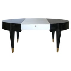 Vintage Oval Lacquered Vanity Dressing Table or Desk with a Leather Panel