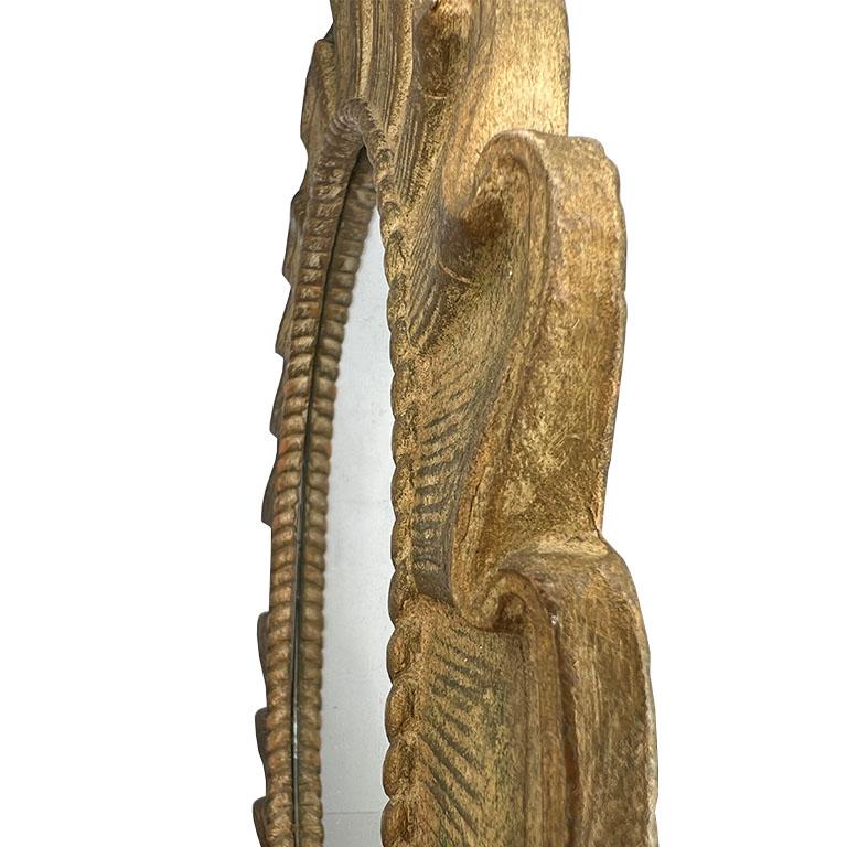 XX secolo Specchio ovale d'epoca Luigi XVI in legno dorato con fiocco e accenti Trompe L'Oeil in vendita