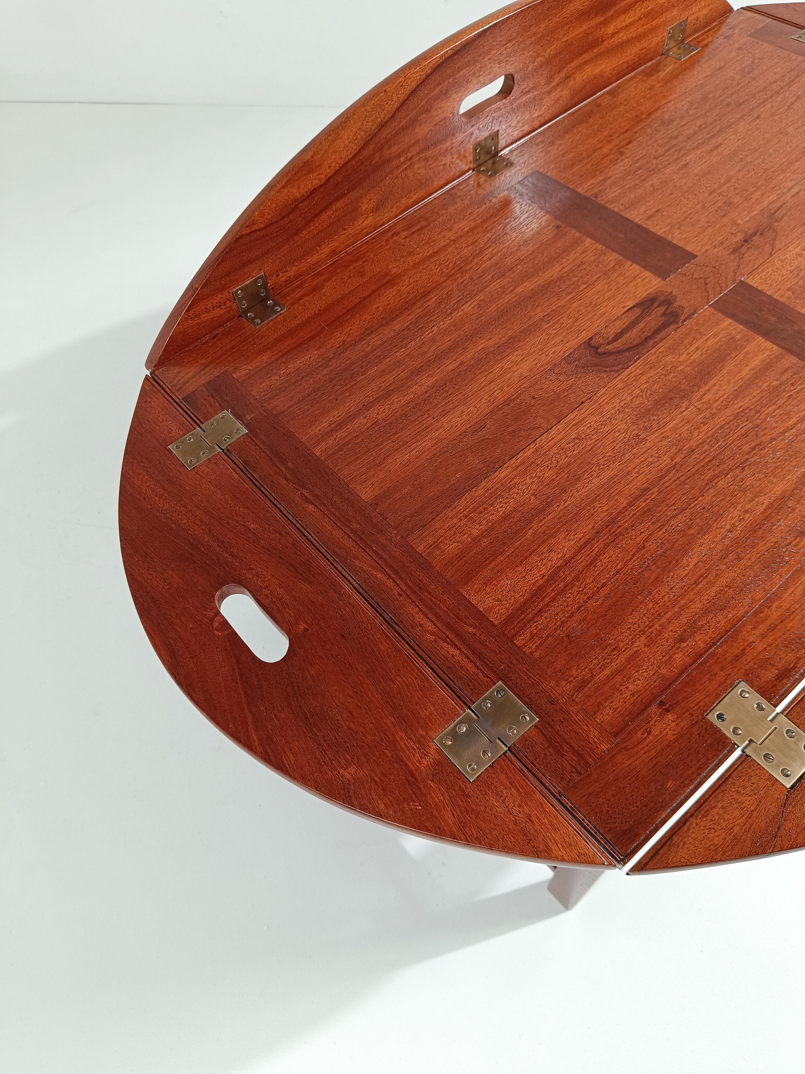 Vintage Oval Mahogany Butler's Coffee Tray Table in Georgian-style, Circa 1960s For Sale 15
