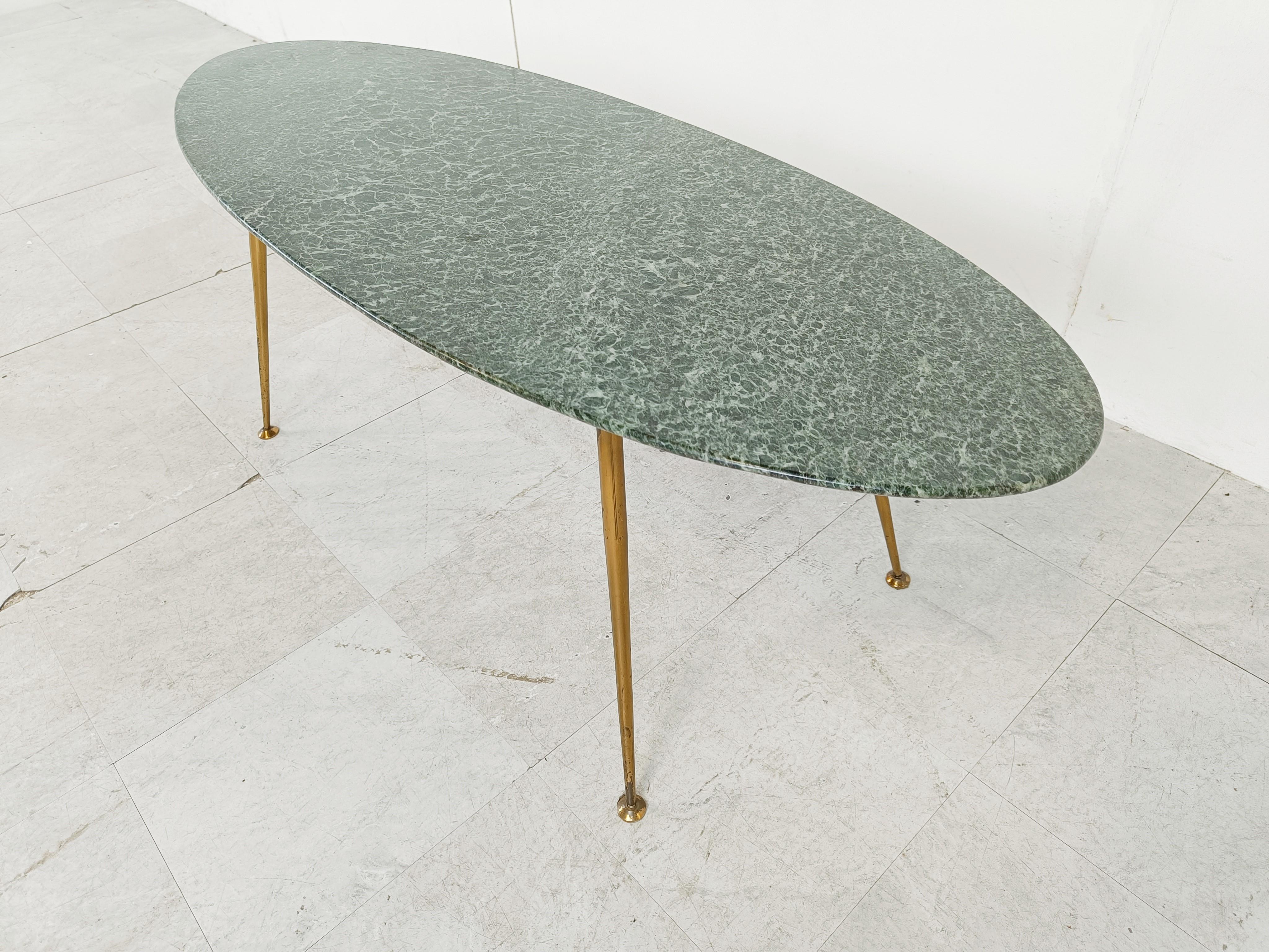 Brass Vintage oval marble coffee table, 1950s