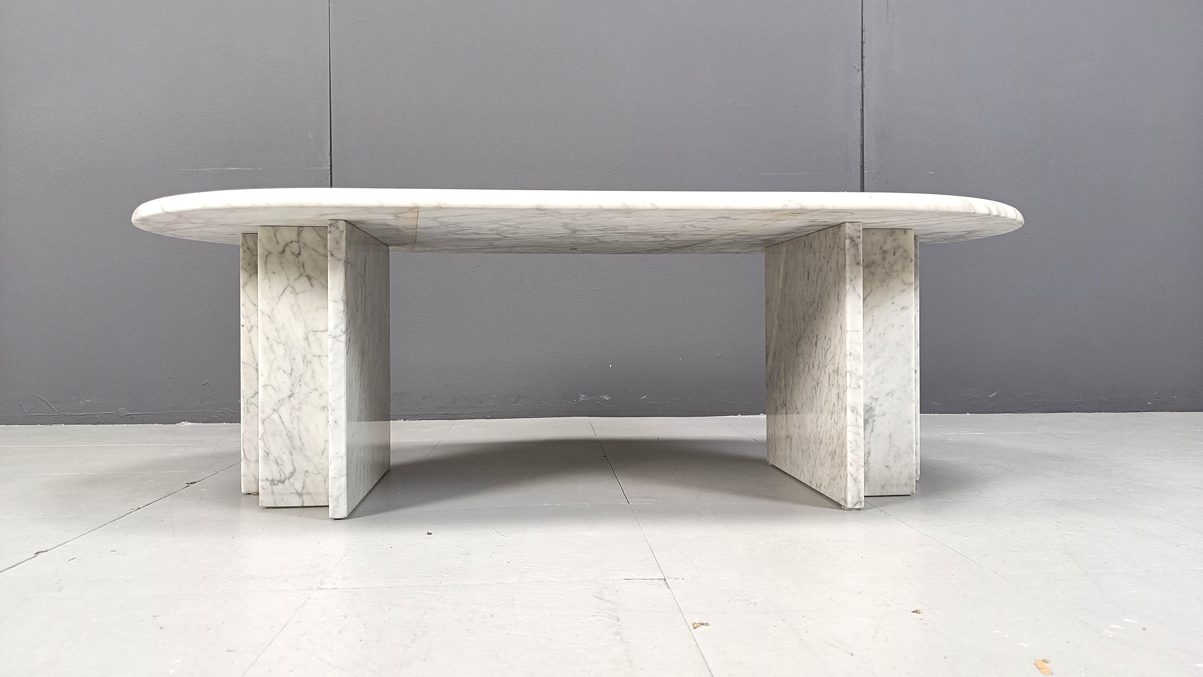 Marble Vintage oval marble coffee table, 1970s