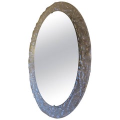 Vintage Oval Melting Ice Illuminated Wall Mirror in Lucite, 1970