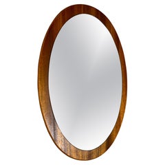 Vintage oval mirror in teak, Denmark 1960