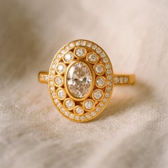 Vintage oval Moissanite Double halo 14k Gold Ring