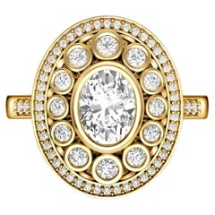 Anello ovale vintage con moissanite a doppio alone in oro 14k