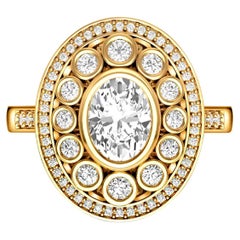 Anello ovale vintage con moissanite a doppio alone in oro 14k.