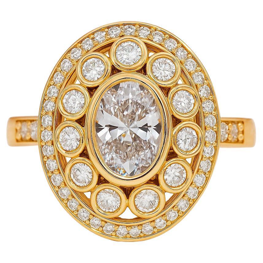 Bague vintage ovale à double halo en or 14 carats