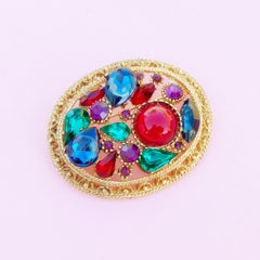 Vintage Oval Mughal Style Cabochon Brooch by Sphinx, 1960s