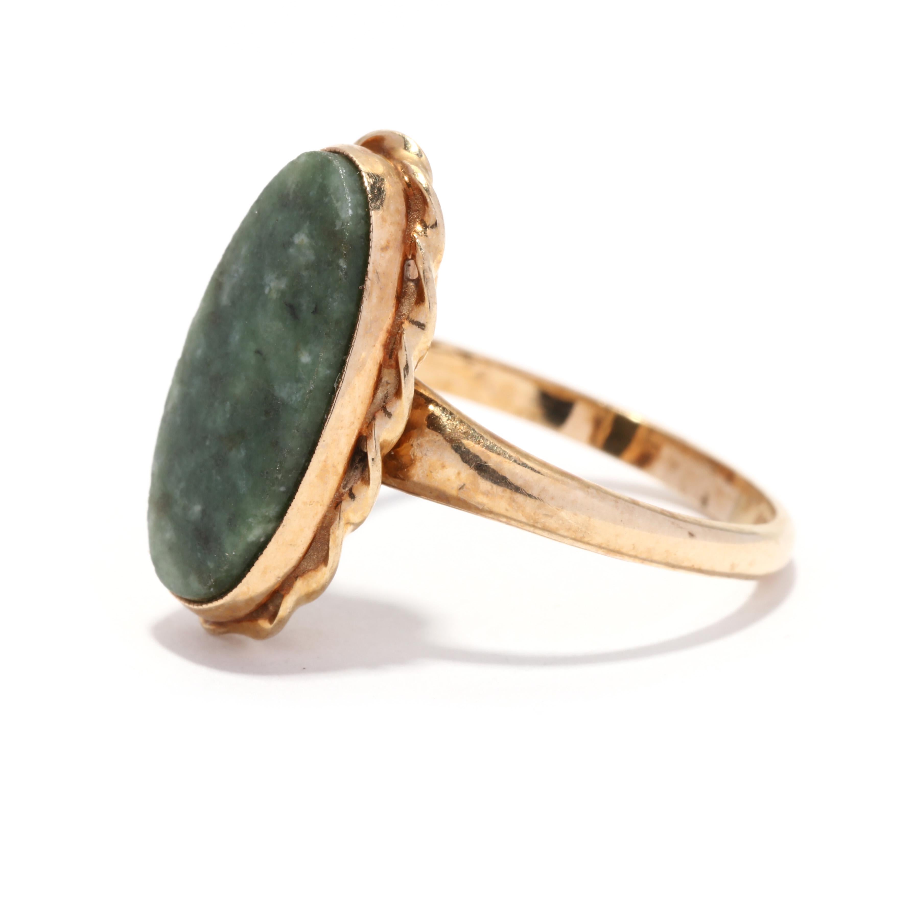 Ovaler Nephrit-Ring, 10 Karat Gold, grüner Steinring, grüner Nephrit-Ring für Damen oder Herren