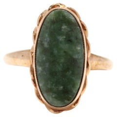 Vintage Oval Nephrite Ring, 10K Gold, Green Stone Ring, Green Nephrite Ring