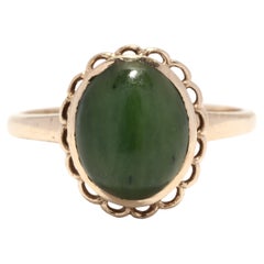 Vintage Oval Nephrite Ring, 10K Yellow Gold, Green Jade Ring, 1960's Nephrite R
