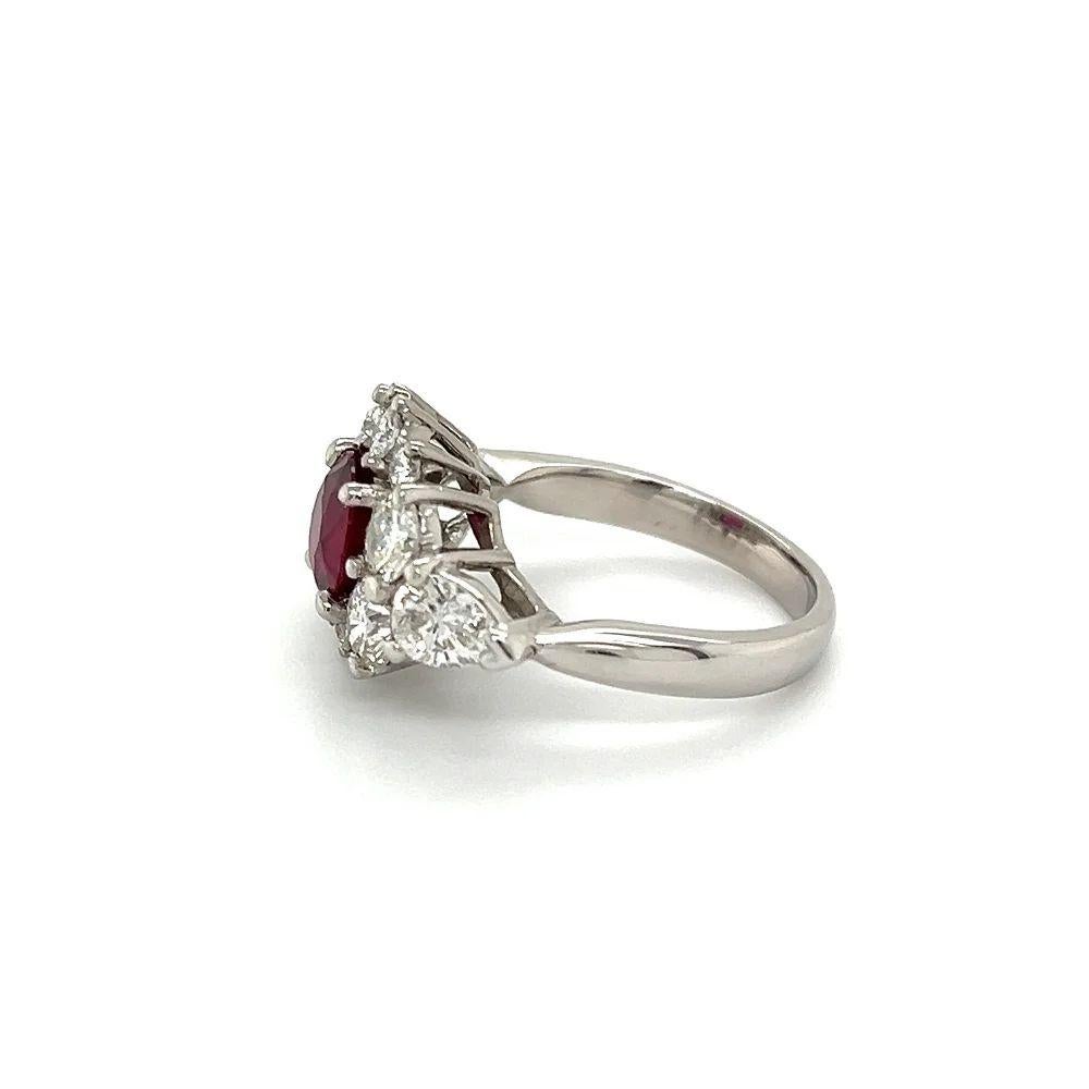 Women's Vintage Oval NO HEAT Ruby GIA and RBC & Pear Diamond Platinum Ring For Sale