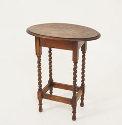 Vintage Oval Oak Barley Twist End Table, Lamp Table, Scotland 1930, B2946
