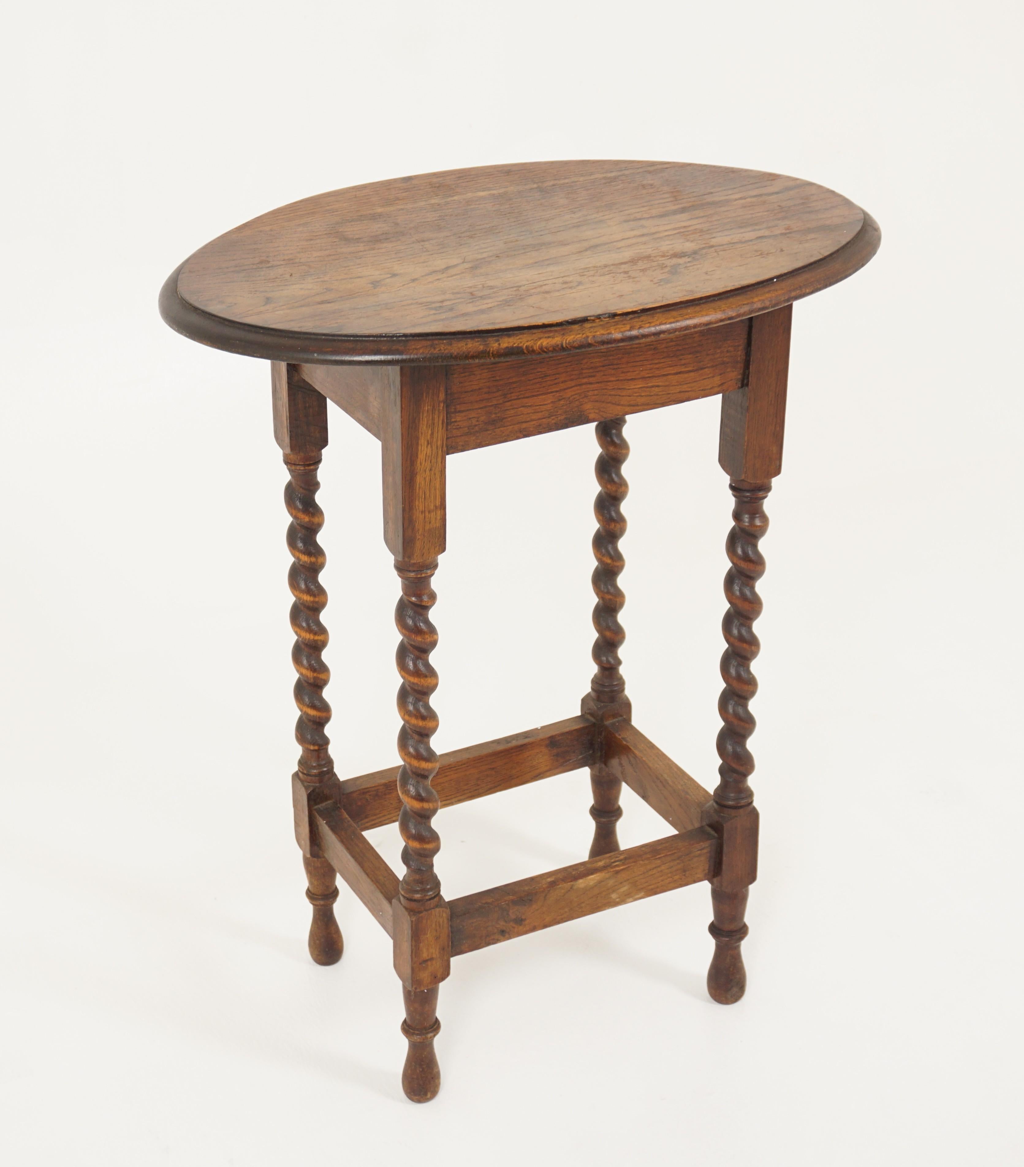 Scottish Vintage Oval Oak Barley Twist End Table, Lamp Table, Scotland 1930, B2946