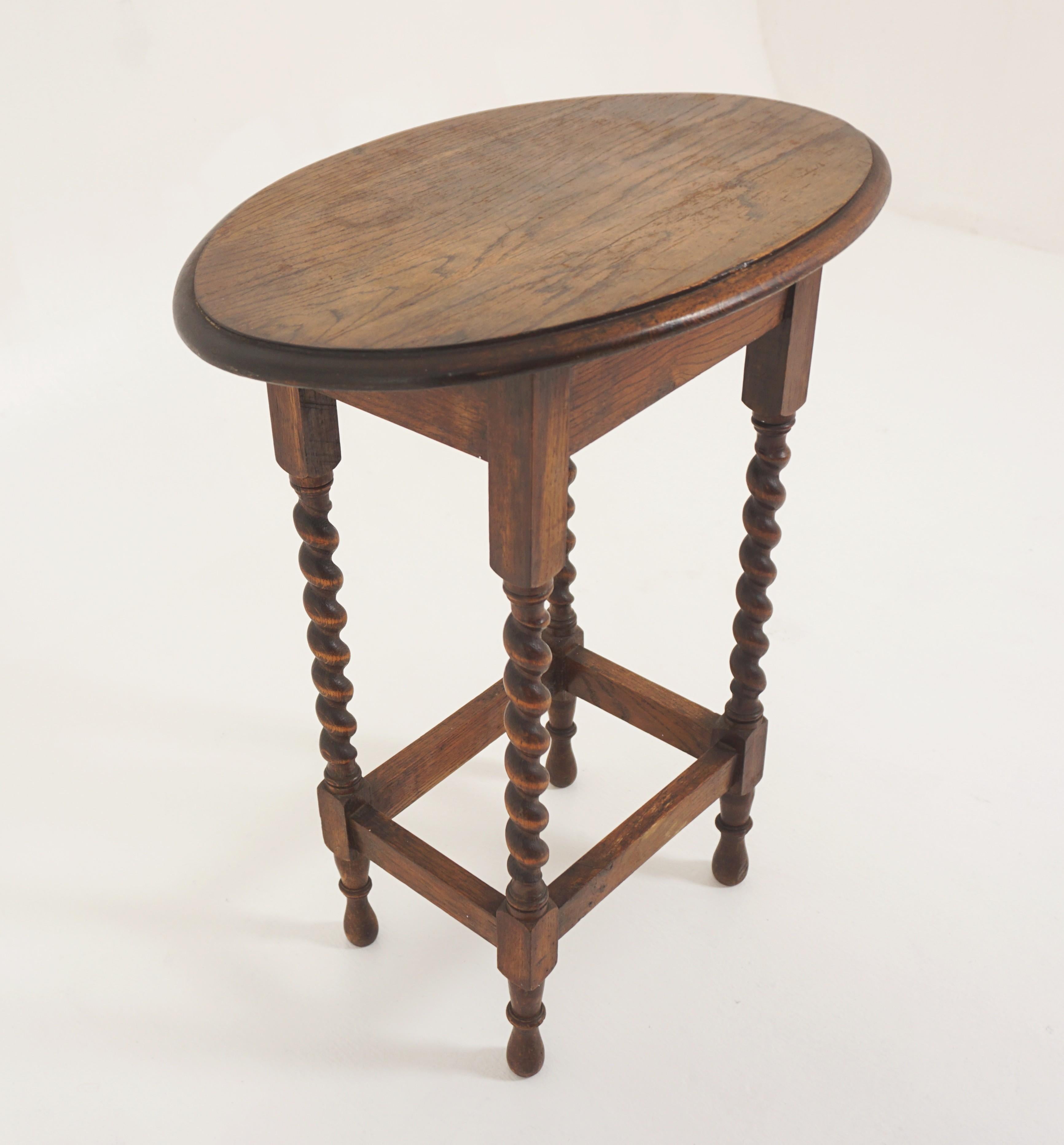 20th Century Vintage Oval Oak Barley Twist End Table, Lamp Table, Scotland 1930, B2946
