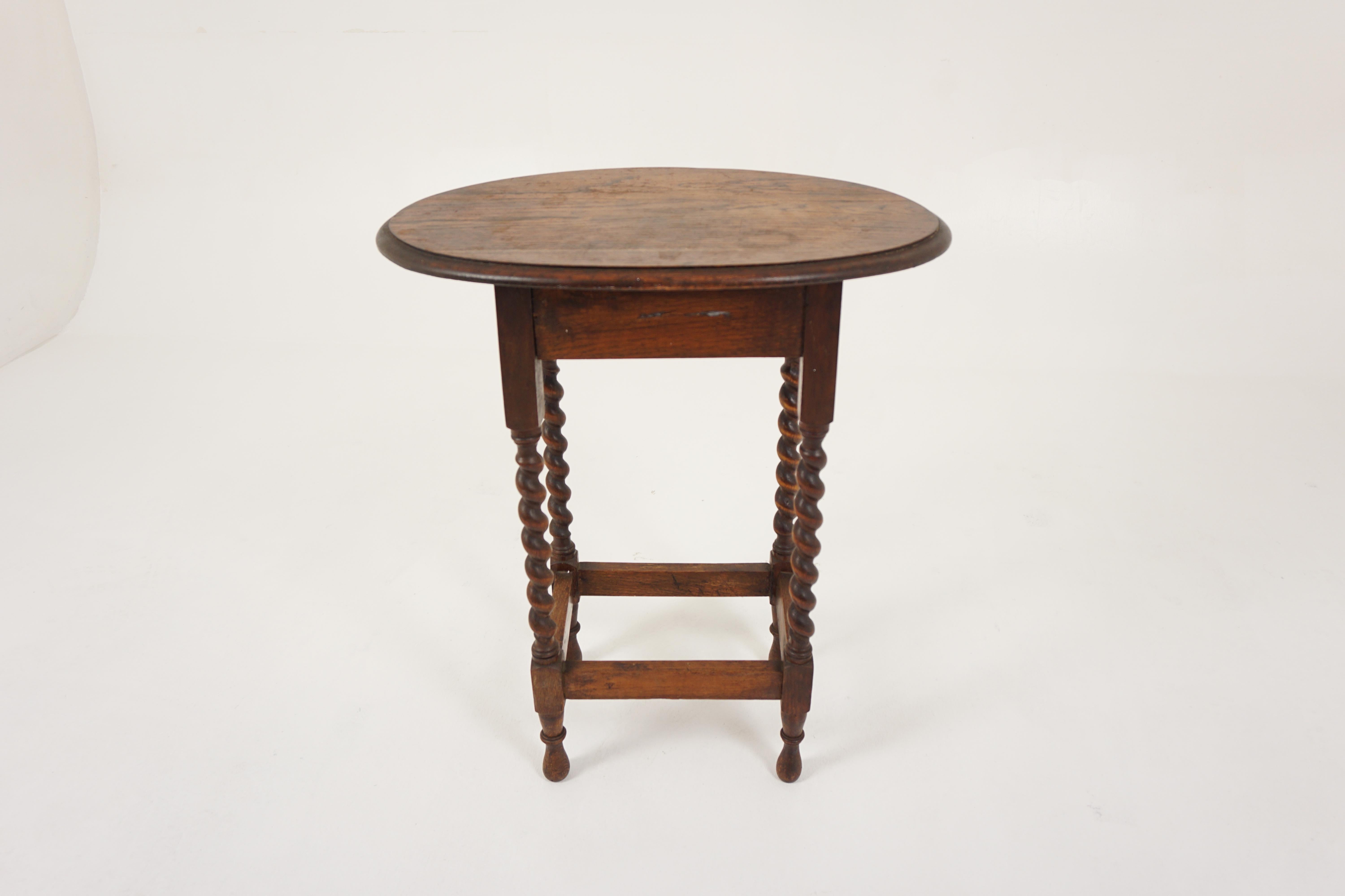 Vintage Oval Oak Barley Twist End Table, Lamp Table, Scotland 1930, B2946 2