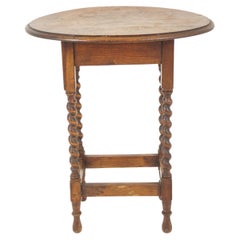 Vintage Oval Oak Barley Twist End Table, Lamp Table, Scotland 1930, B2946