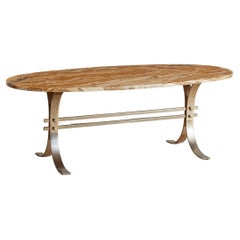 Vintage Oval Onyx Top + Chrome Base Coffee Table, Denmark