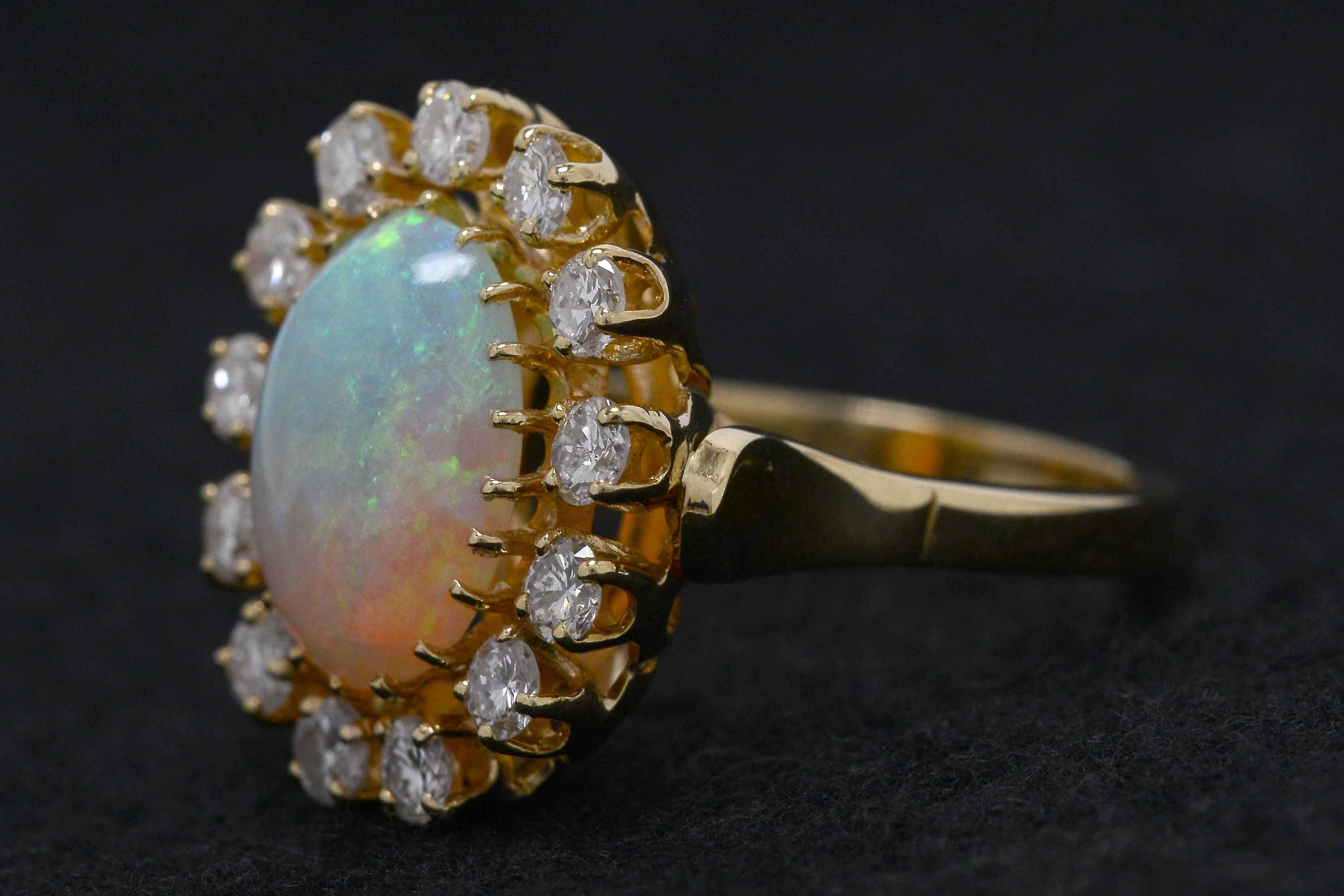 Oval Cut Vintage Oval Opal Diamond 4.30 Carat Cocktail Engagement Ring Cluster Statement