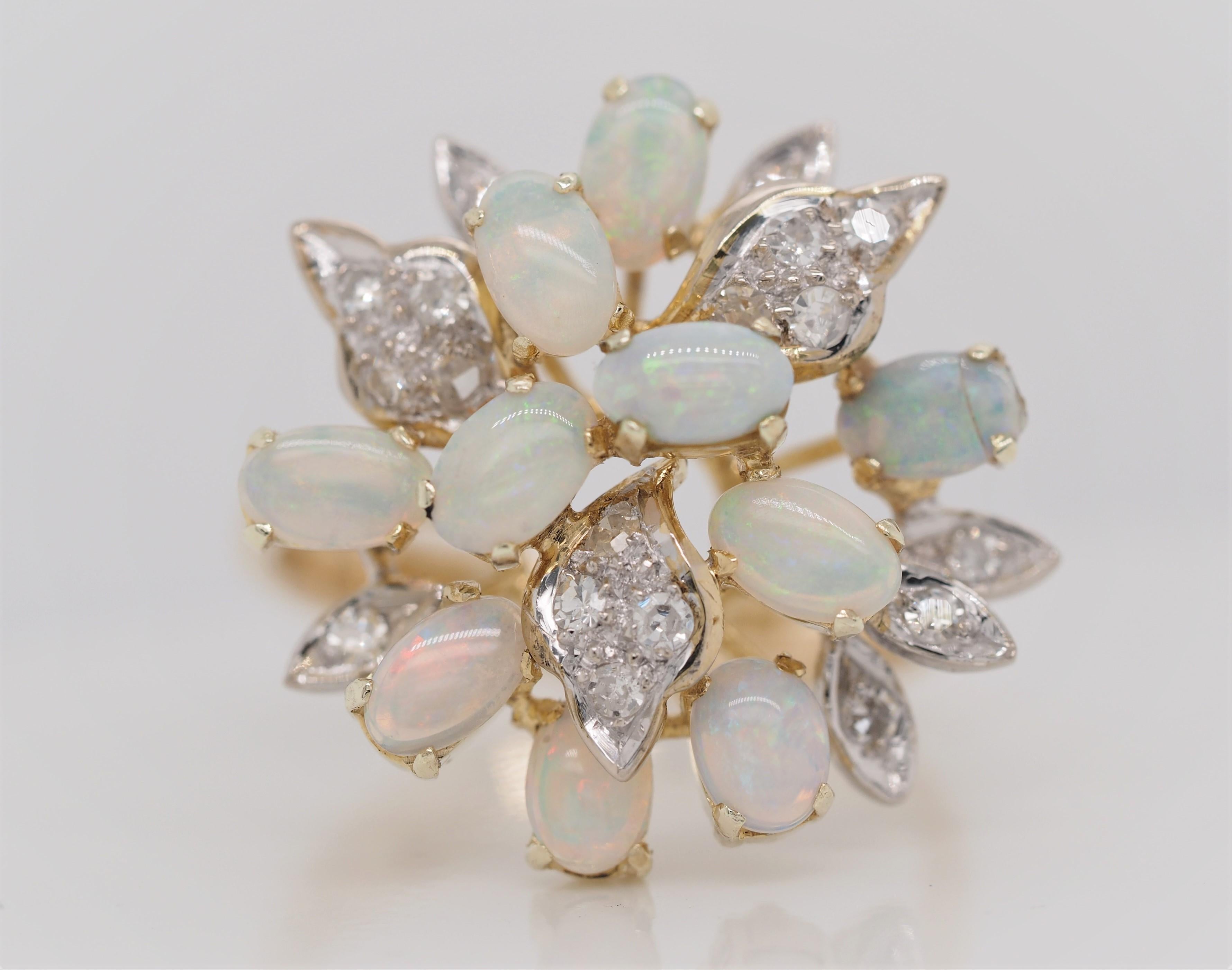 Vintage Oval Opal with Single Diamond 14 Karat Two-Tone Gold Ring 3