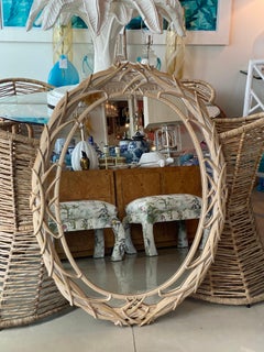 Vintage Oval Palm Frond Leaf Leaves Palm Beach Wall Mirror