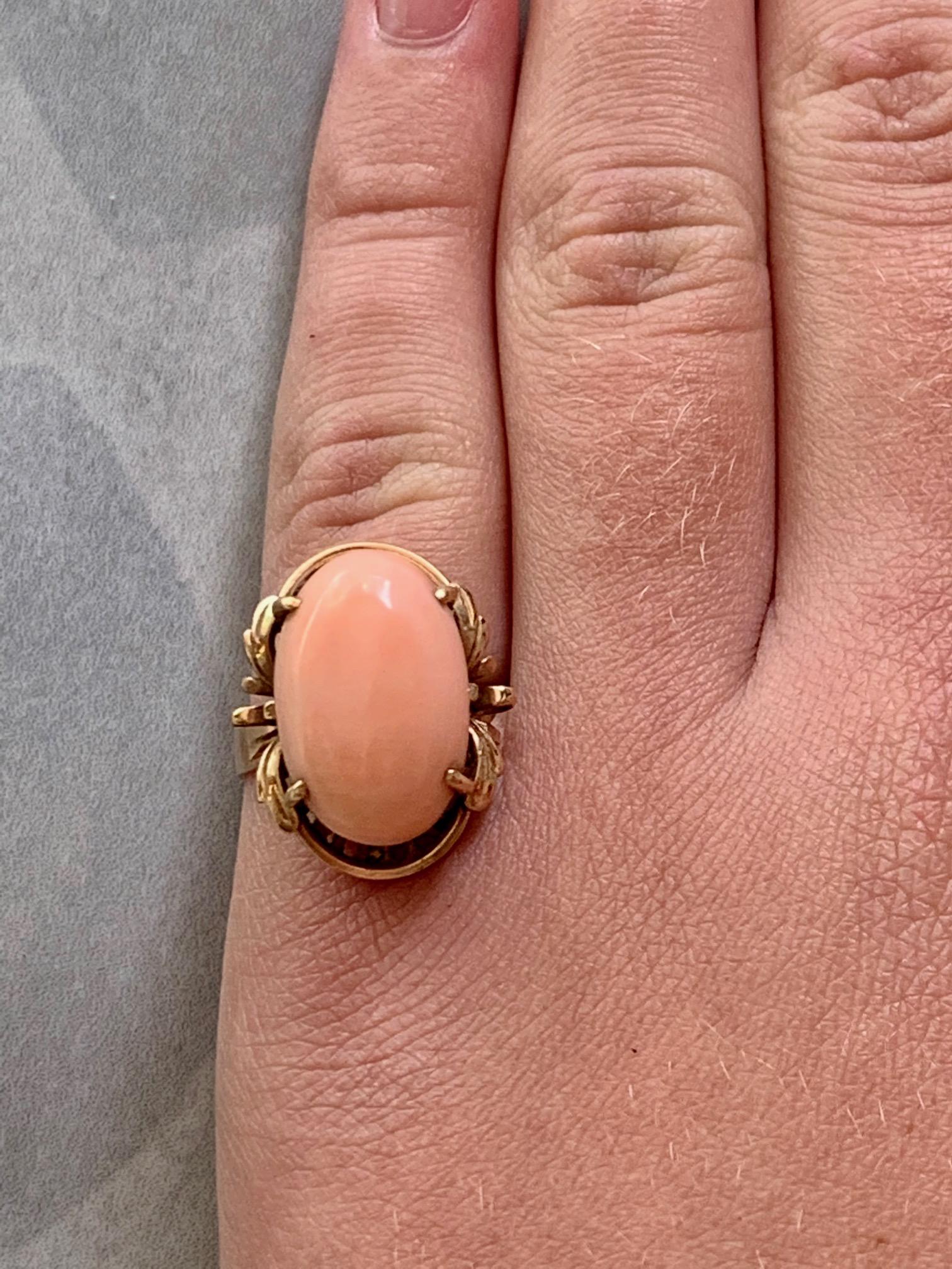 Vintage Oval Rosa Koralle Cabochon 14 Karat Rose Gold Ring 5