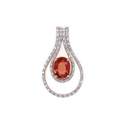 Vintage Oval Pink Orange Sapphire and Diamond Gold Pendant